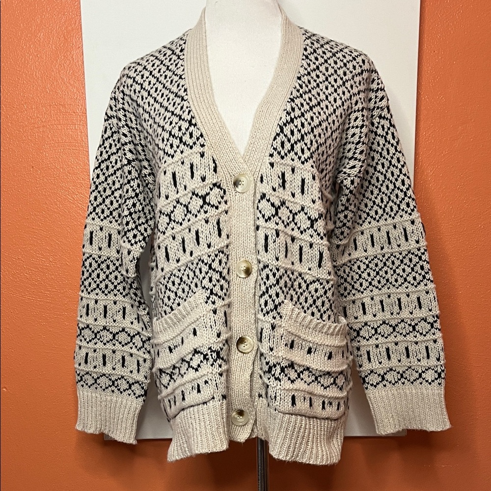 Hem & Thread Cream and Black Knit Cardigan
